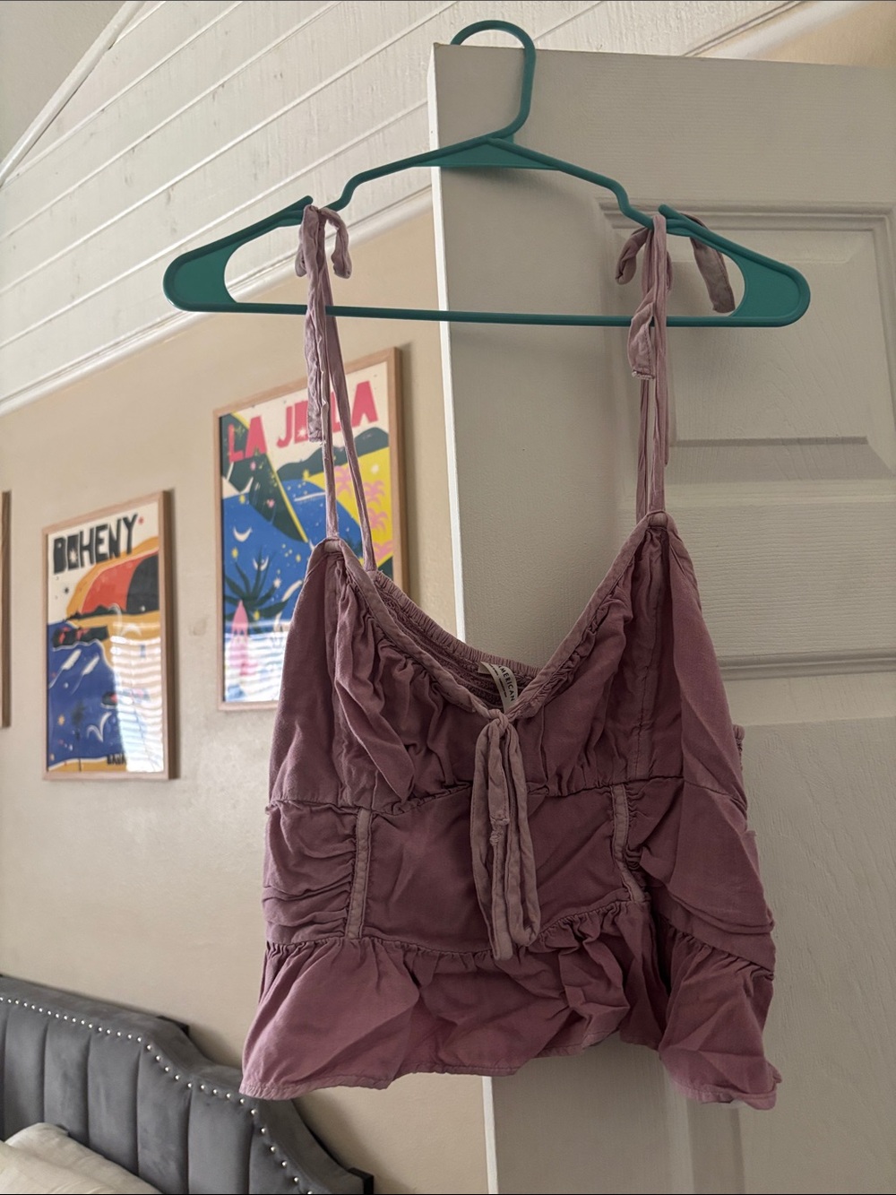 American Eagle Outfitters Mauve Tie-Shoulder Ruffle Cami Tank
